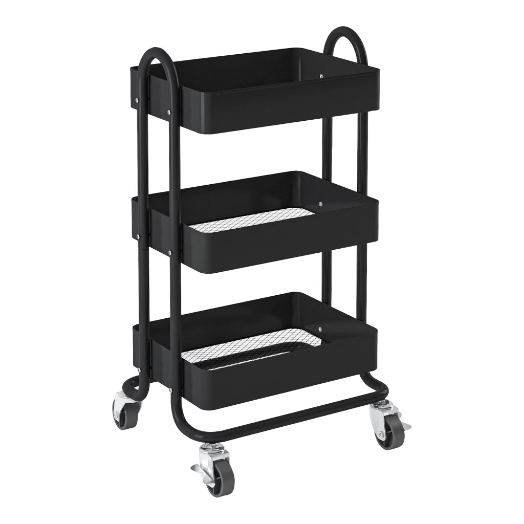 Carrello da Cucina 'Pyhäntä' in Acciaio con 3 Contenitori - Nero opaco [en.casa]