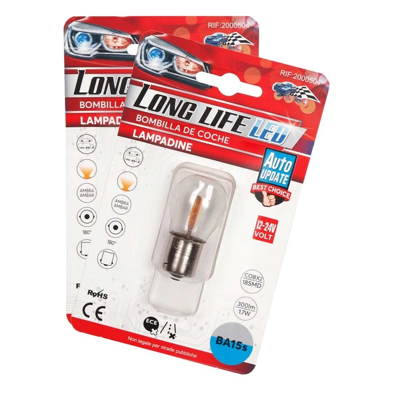 2 Pezzi Lampade LED BA15s S25 P21W 2 COB 12V 24V 300lm 1.7W Luce Gialla Ambra Piedi Dritti H50mm