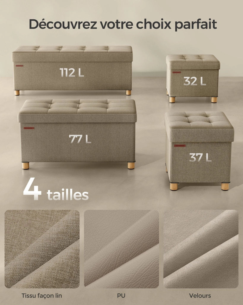 Pouf contenitore con poggiapiedi panca pieghevole con contenitore 38 x 38 x 40 cm per soggiorno o camera da letto marrone 12_0007288