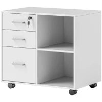 Cassettiera Portadocumenti da Ufficio con 3 Cassetti, Ruote, Serratura e Chiavi, 60x40x56 cm, Bianco
