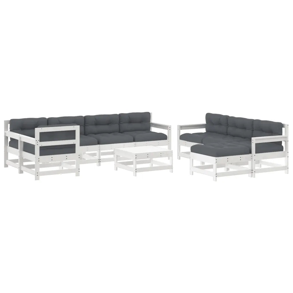 Set Divani da Giardino 10 pz con Cuscini Legno Massello Bianco 3186089