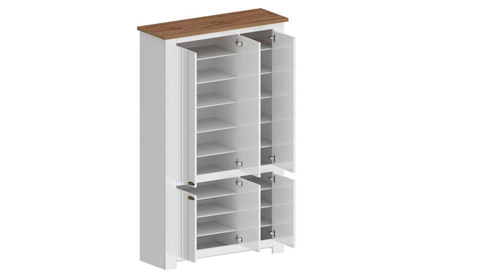 Scarpiera 6 Ante 114x42x200 cm Figo 6A Bianco Opaco/Rovere Wotan