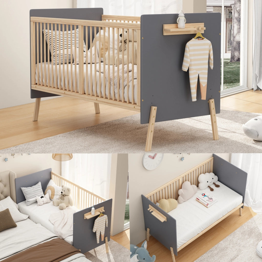 Lettino in legno massello 140x70x86 3 altezze blu-grigio usabile come divano senza materasso
