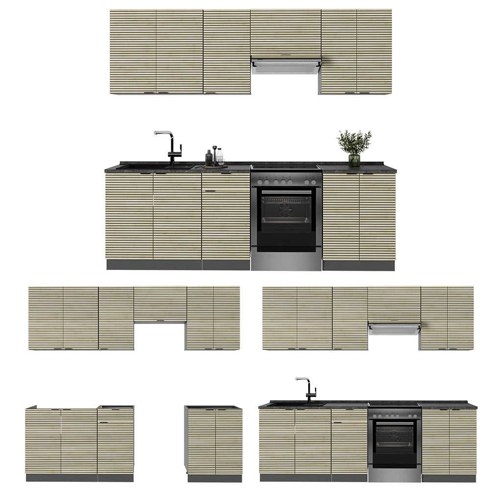Cucina componibile Fame-Line Pannello in quercia/Antracite 240 cm, PL Marmo Vicco