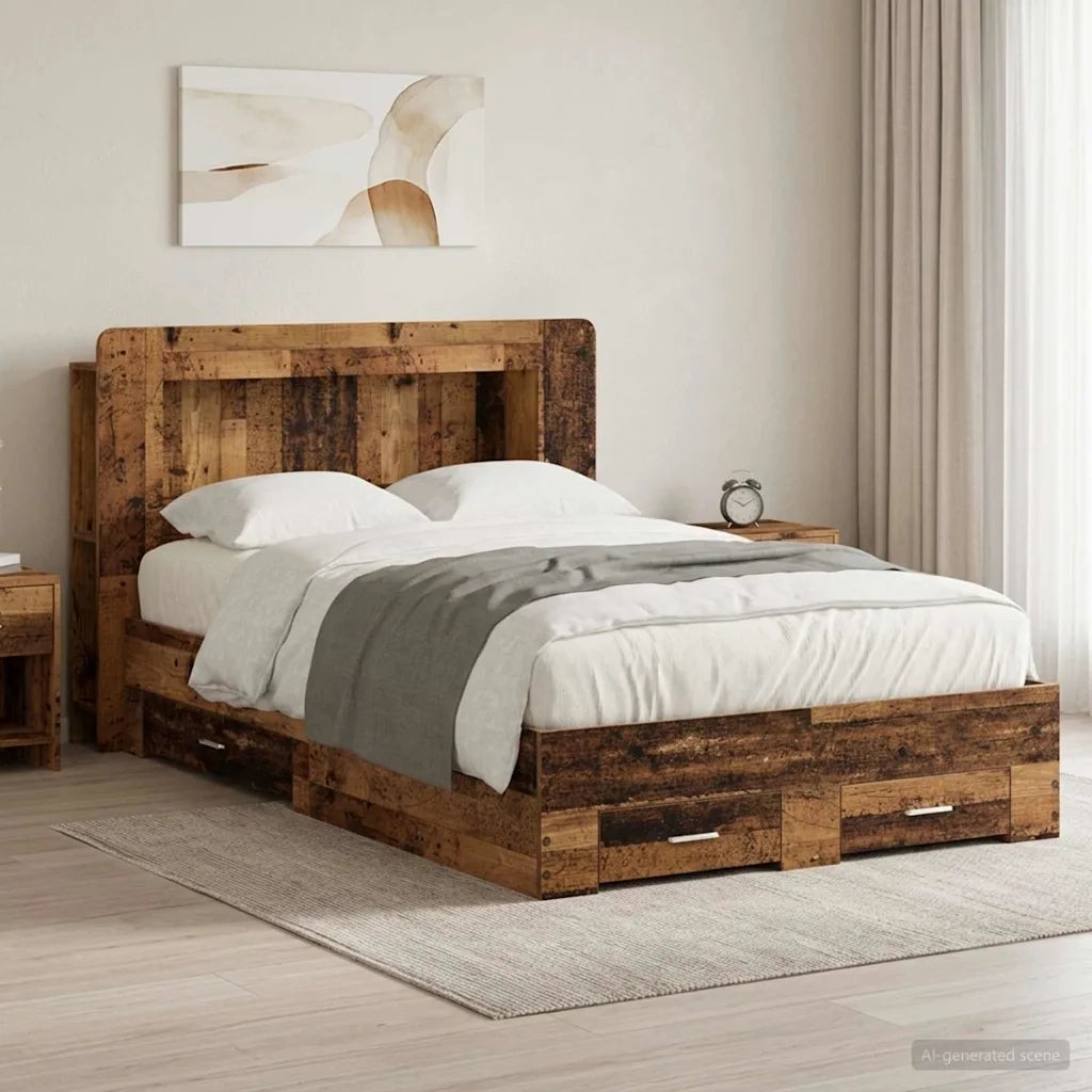 Telaio del letto con storage Legno antico 120 x 190 cm