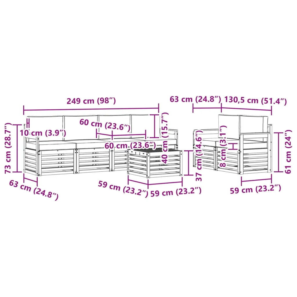 Set di divani da esterno 7 pcs Grigio Naturale e Chiaro 3374396