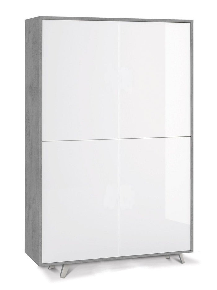 Mobile Multiuso 4 Ante 107x169x41 cm Cemento/Bianco Lucido