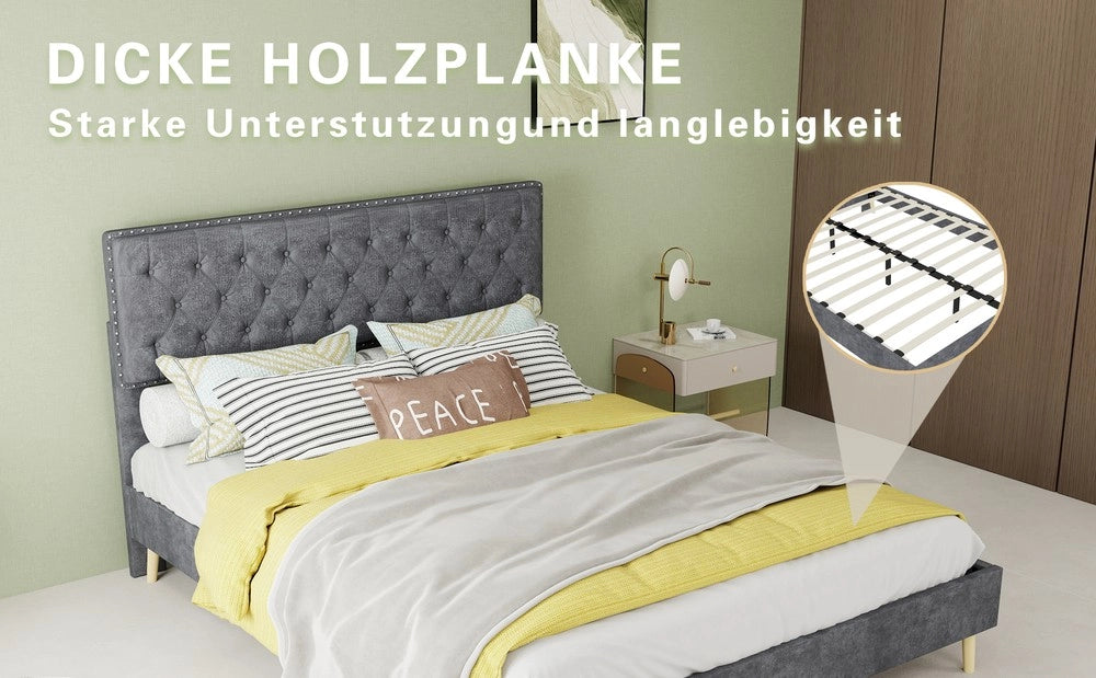 Letto Contenitore Imbottito ¨C MINIMAL ¨C Grigio 140x200 con Materasso