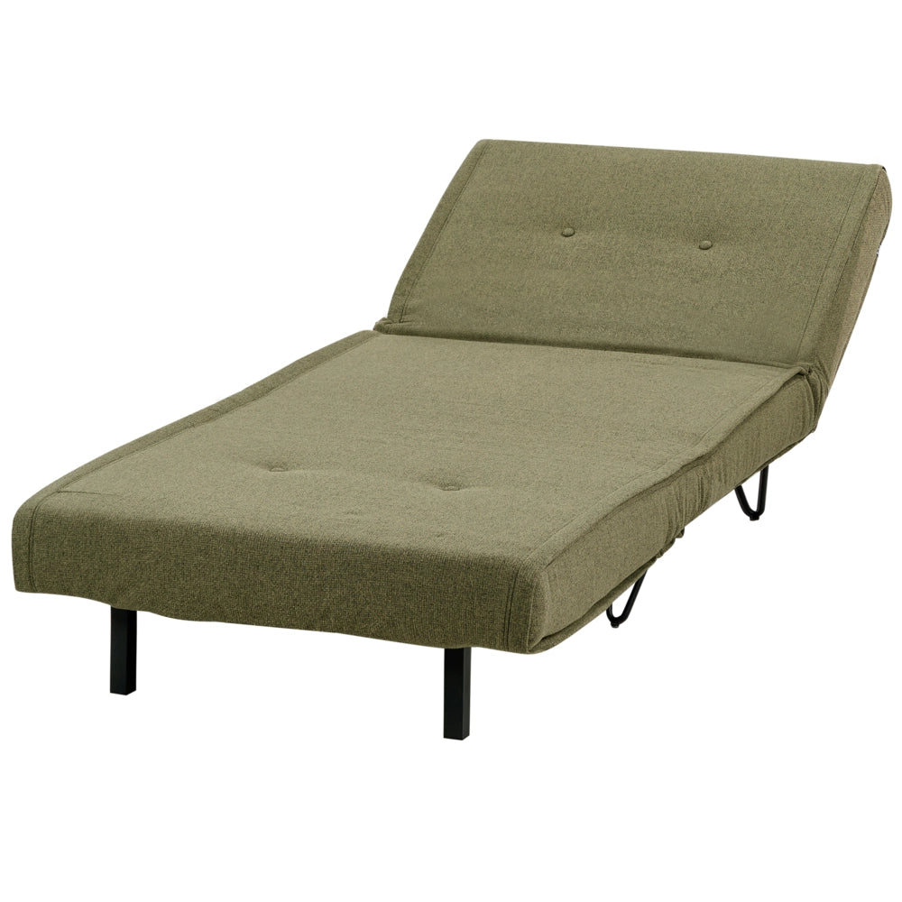 Divano letto singolo a 1 posto con cuscino in tessuto verde oliva senza braccioli con cuscino gambe in metallo glamour