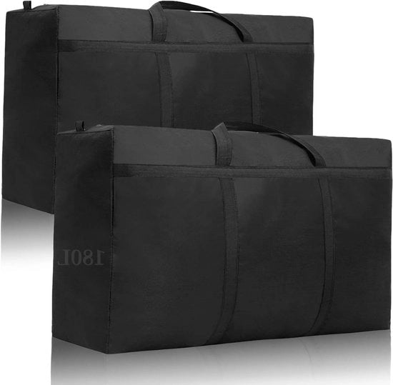 Borse di stoccaggio XXL 2 pezzi 180 l impermeabili 600D Oxford nero - Borse di trasloco extra grandi con chiusura a zip e maniglia per coperte, cuscini, abiti e lenzuola di letto per la conservazione durante il trasloco