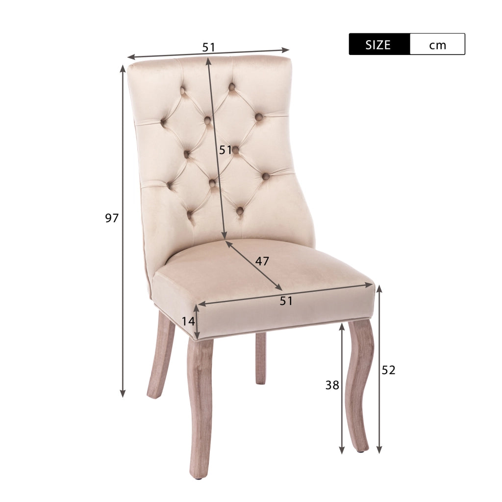 SEDIA da pranzo in velluto beige 97x51x47 cm Set 2 pezzi