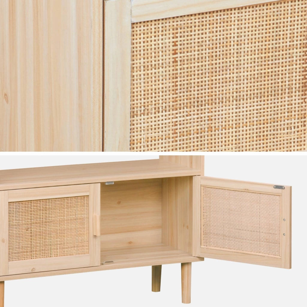 Libreria con canna ed effetto legno, 3 livelli, 2 ante, marrone