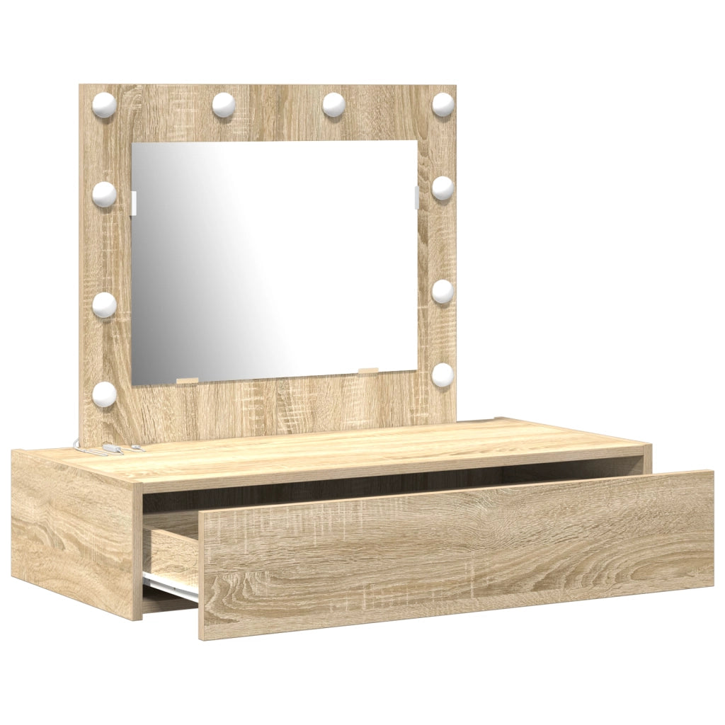 Tavolo da trucco a parete con luci LED in rovere Sonoma