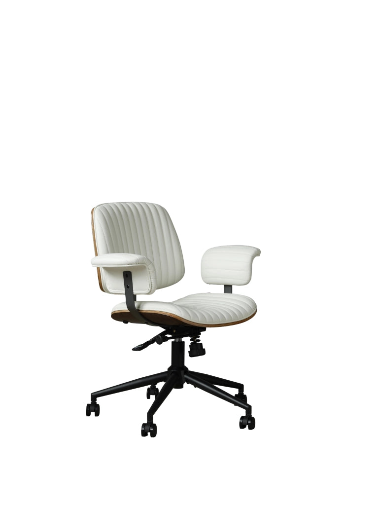 SEDIA UFFICIO Girevole 360° con ruote PU Beige in pelle e metallo