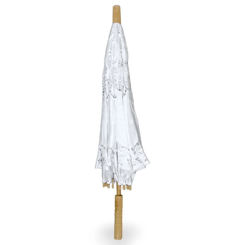Ombrello Wedding Grande in Legno con Pizzo Bianco Ricamato 76 x h 65  cm