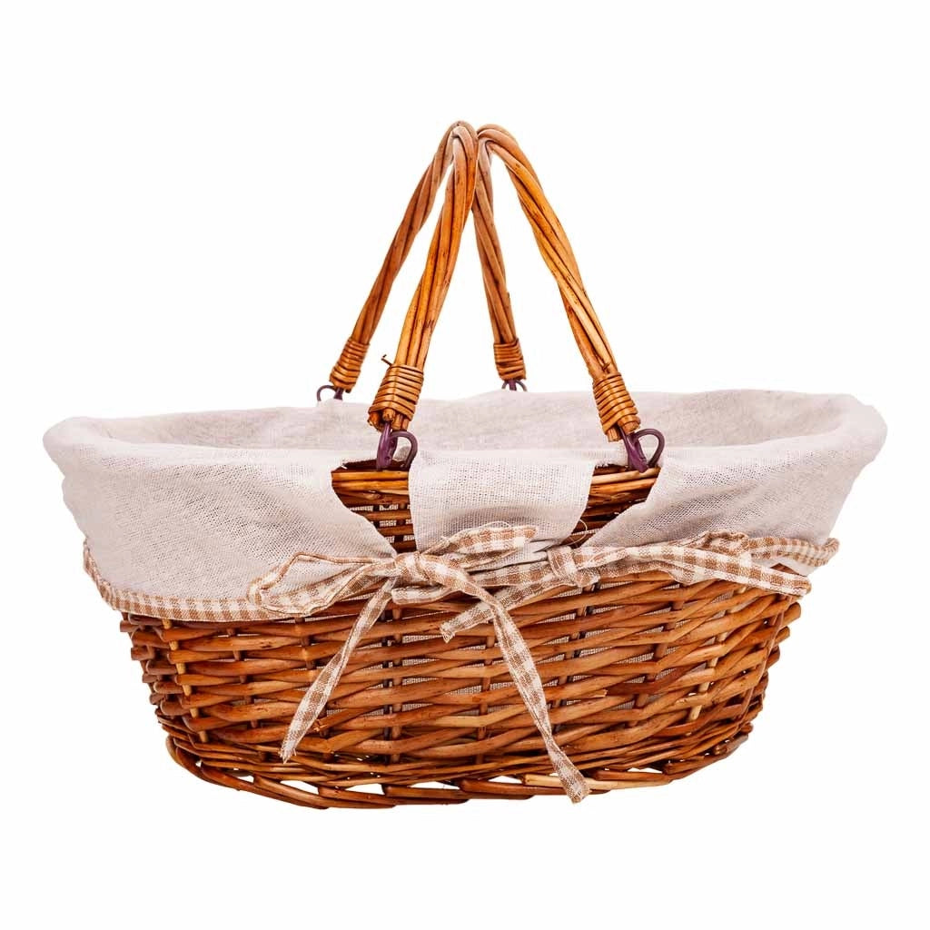 Cesto in vimini foderato con manico pieghevole marrone 40x32x17/30h