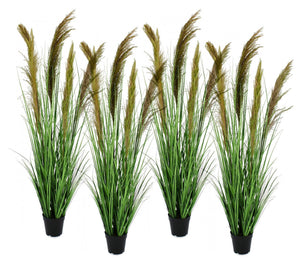 Set 4 Piante Artificiali con Vaso Ø 70x145 cm Pampas in Plastica Verde Marrone