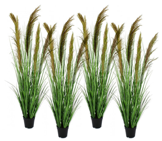 Set 4 Piante Artificiali con Vaso Ø 70x145 cm Pampas in Plastica Verde Marrone
