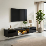 Cassettiera per TV nera lucida in MDF e truciolare; 160 cm