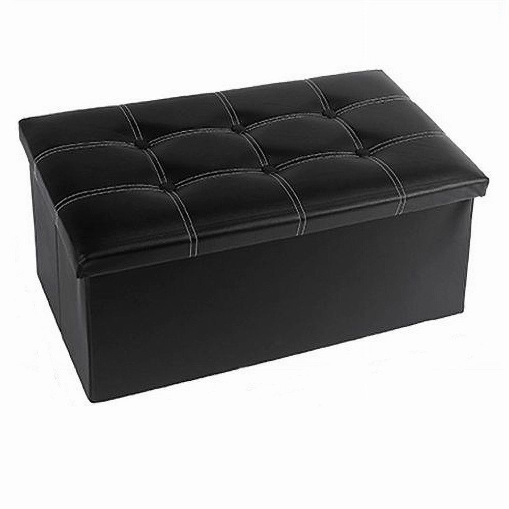 Trade Shop - Pouff Puff Pouf Contenitore Imbottito Portaoggetti Seduta Nero 76x38x35 Cm 79431 -