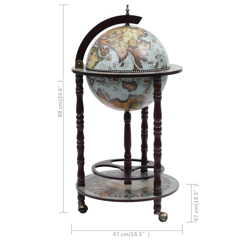 Minibar a Forma di Globo con Supporto in Legno di Eucalipto Blu 320905
