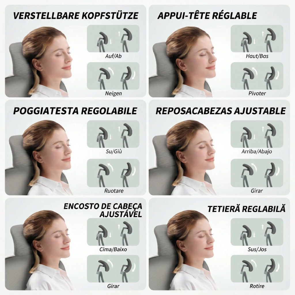 Sedia da Ufficio Ergonomica ¨C Xylo ¨C Schienale in Rete con Poggiatesta e Supporto Lombare Regolabili, Grigio