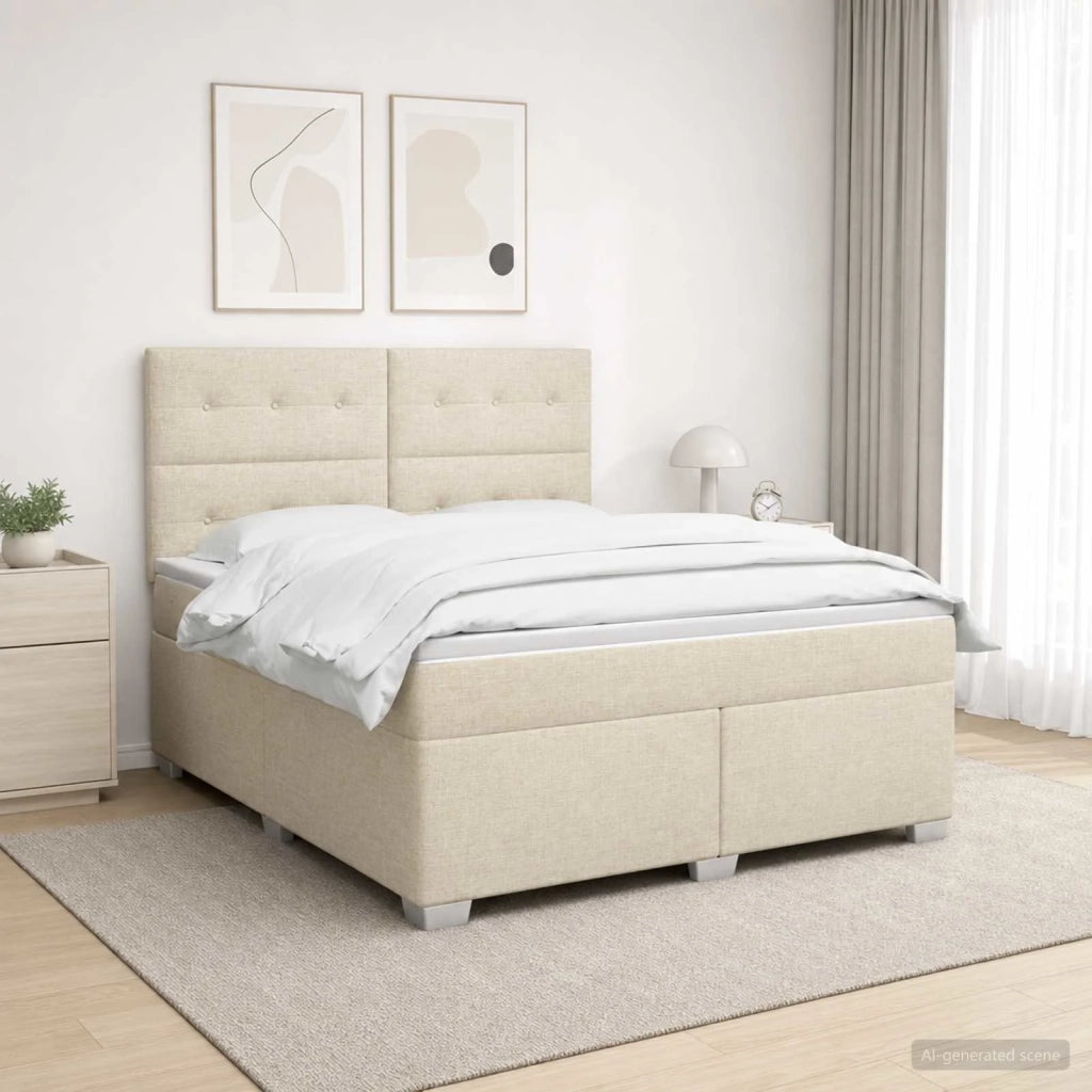 Letto box spring con materasso Crema 140 x 190 cm Tessuto 3454871