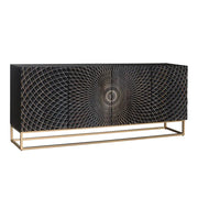 Buffet KOSMOS 180 cm – Legno massiccio nero scolpito 3D – Piedi in metallo dorato