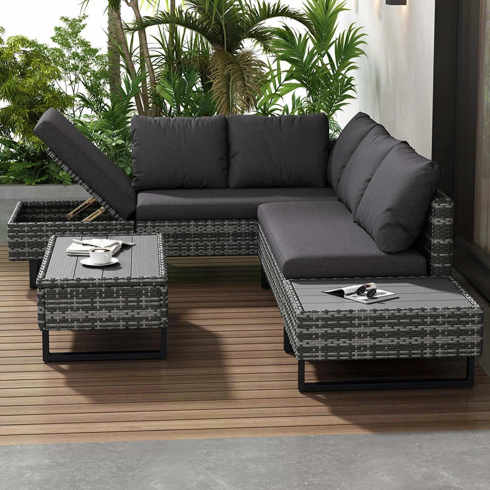 Set giardino - Xylo - 4/5 posti resinato con cuscini lavabili grigio