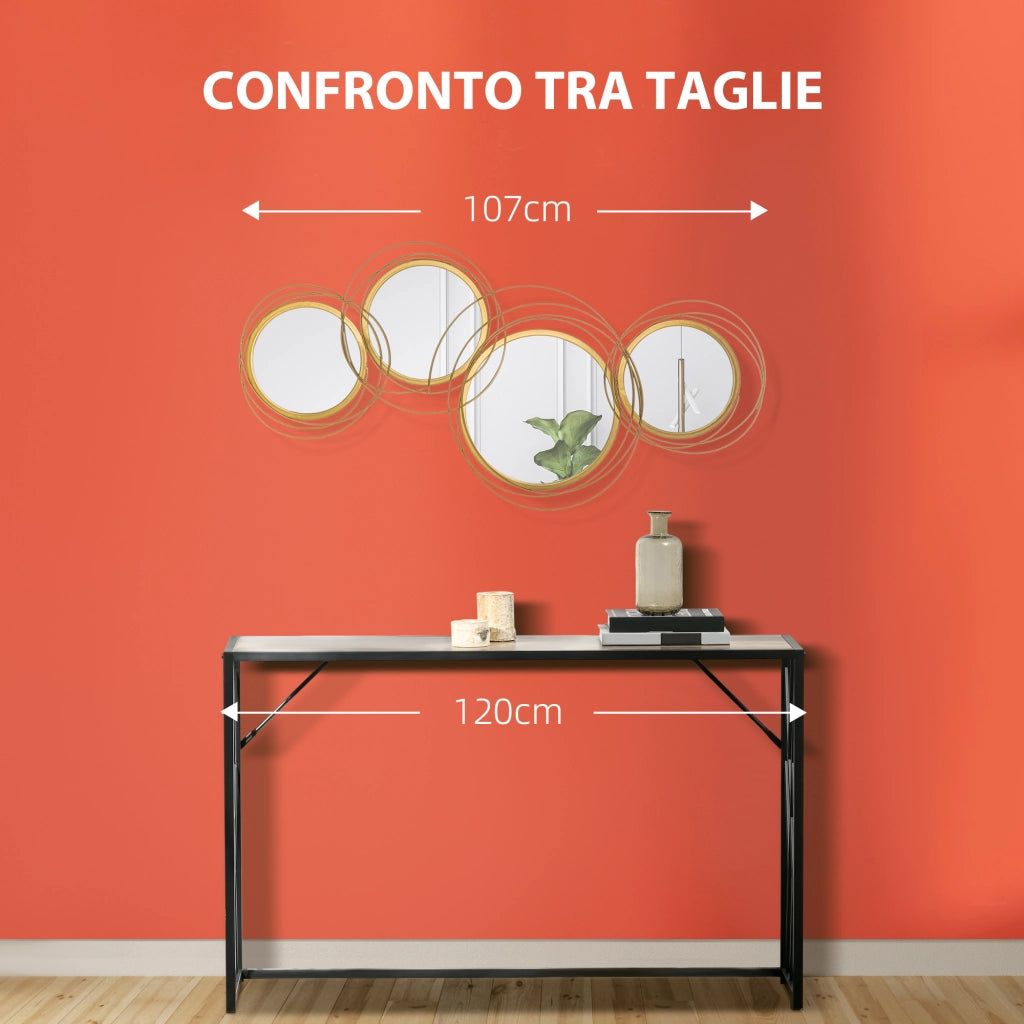 EasyComfort Decorazione Murale 3D in Metallo, Wall Art a Cerchi con Specchi 107x56cm, Oro