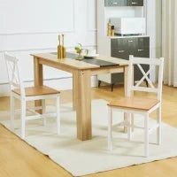 Set di 2 sedie da sala da pranzo in legno massiccio, sedie da cucina stile rustico schienale incrociato bianco e rovere