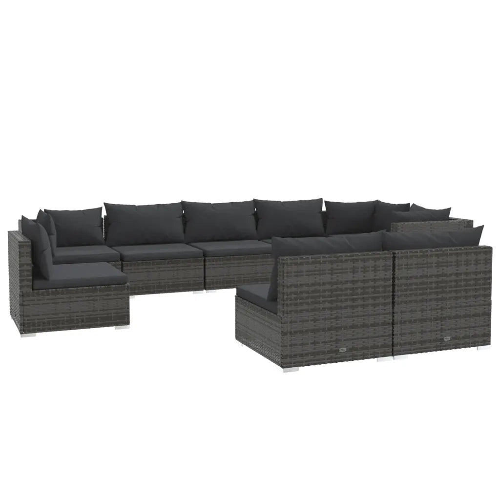 Set Divani da Giardino 9 pz con Cuscini in Polyrattan Grigio cod mxl 40485