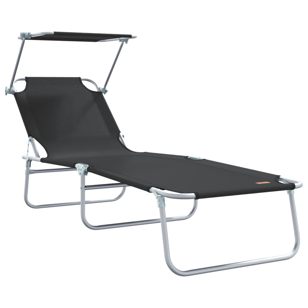 Lettini prendisole 2 pcs con tettuccio Nero tessuto Oxford 600D