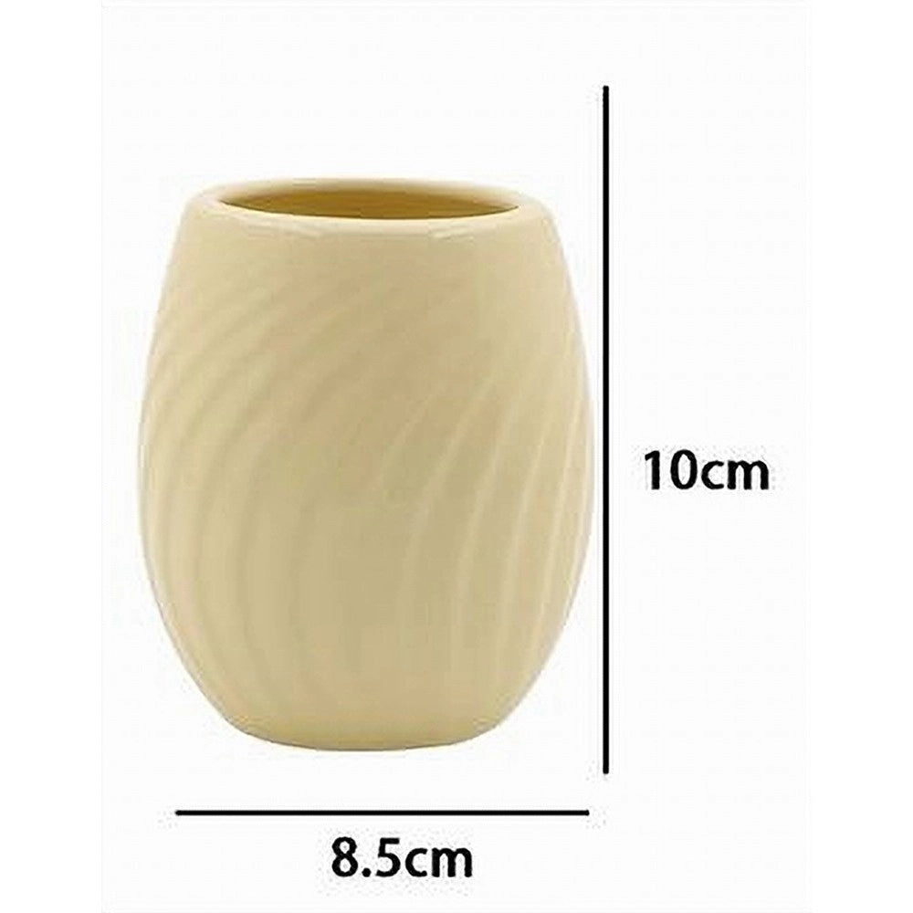 Trade Shop - Bicchiere Portaspazzolini In Ceramica Rigata Gialla Accessori Arredo Bagno 79961 -