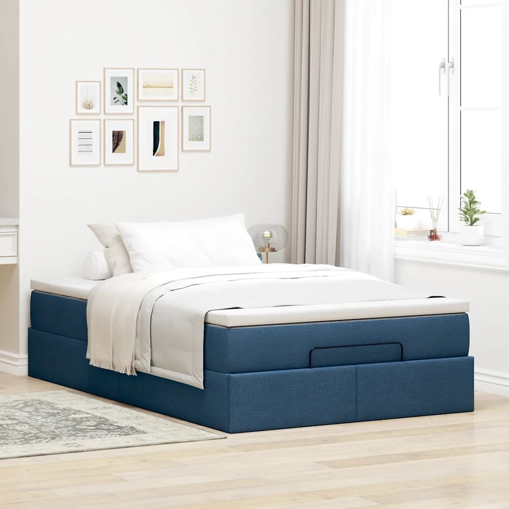 Struttura Letto Pouf con Materasso Blu 120x200 cm in Tessuto 3311105