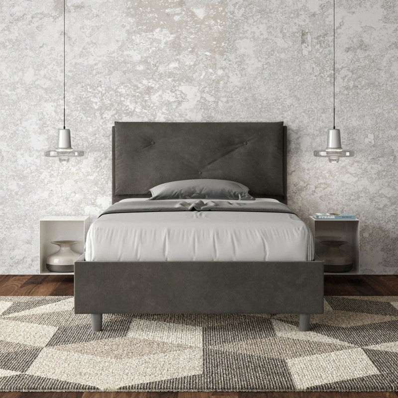 Letto imbottito Piazza e mezzo 110x210 cm Large - Contenitore,Microfibra,Grigio