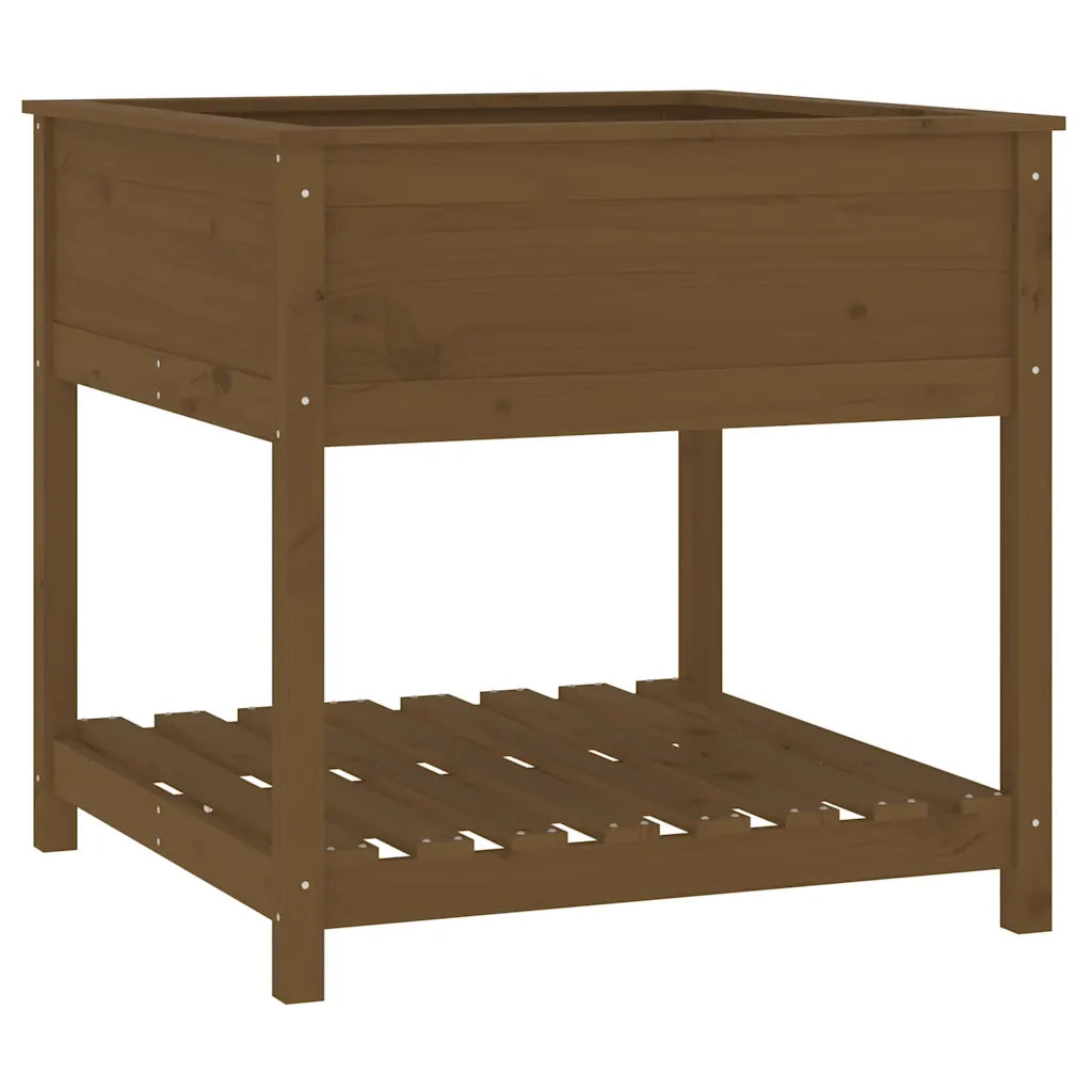 Fioriera con Mensola-Vaso con Ripiano-Contenitore per Piante Ambra 82,5x82,5x81 cm Legno Massello Pino