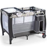 Box portatile con carillon, ruote bloccabili e borsa di trasporto, Culla con rete smontabile e regolabile-Culle