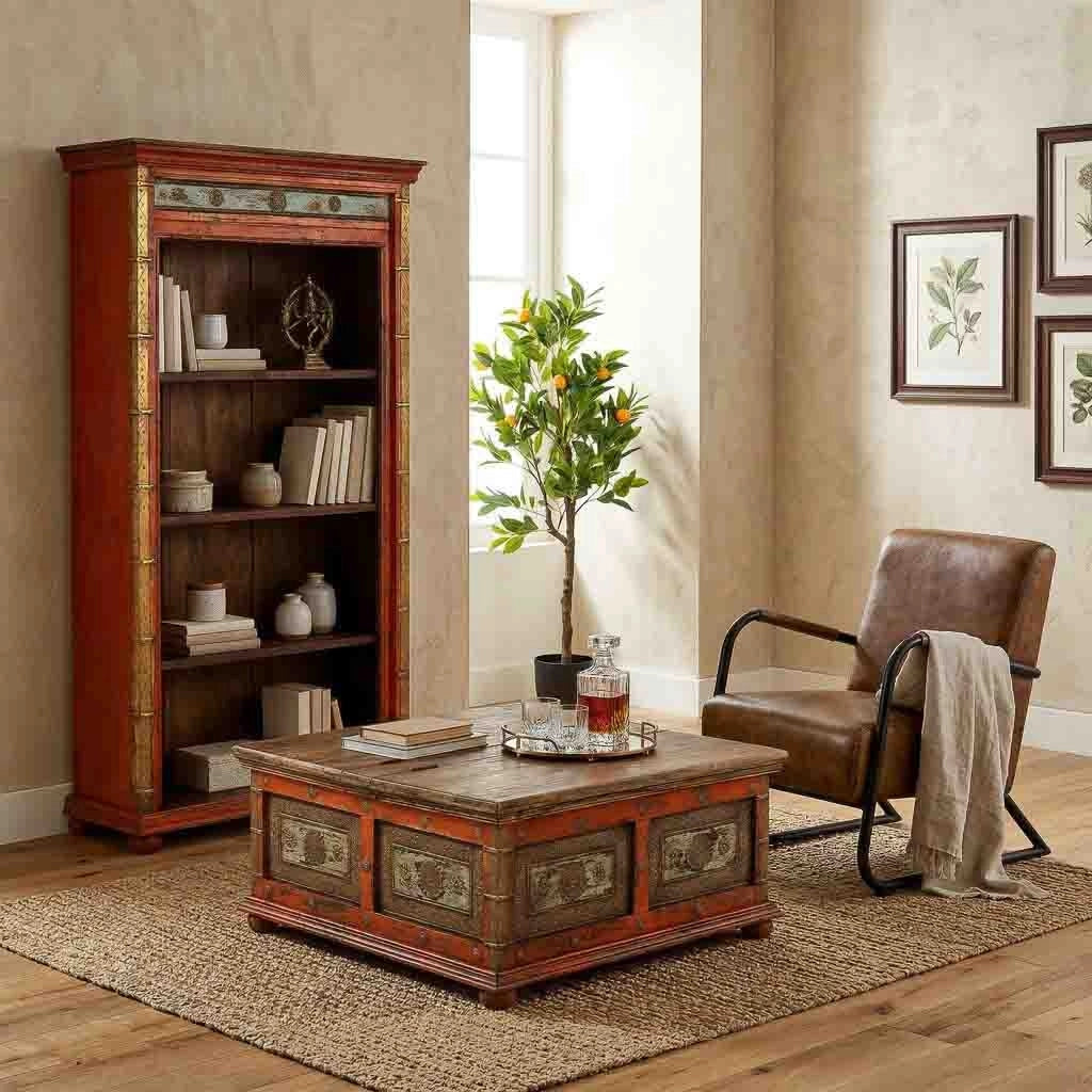 Poltrona in metallo rivestita in pelle marrone, dimensioni 61x70x84 cm