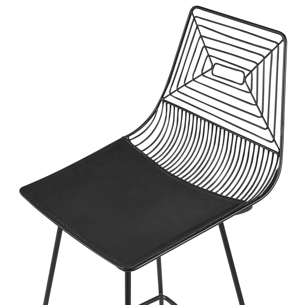 Set di 2 sgabelli in metallo nero con imbottitura in pelle stile moderno contemporaneo