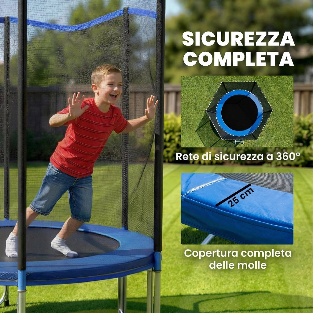 Trampolino 244 cm, Rete di Protezione inclusa, Scala per accesso.