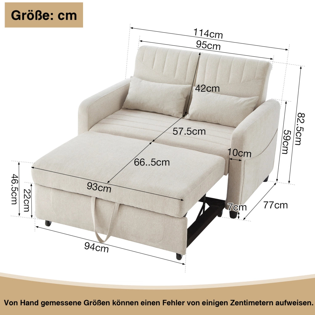Divano letto a 2 posti estraibile con schienale 3 posizioni; tessuto effetto lino beige