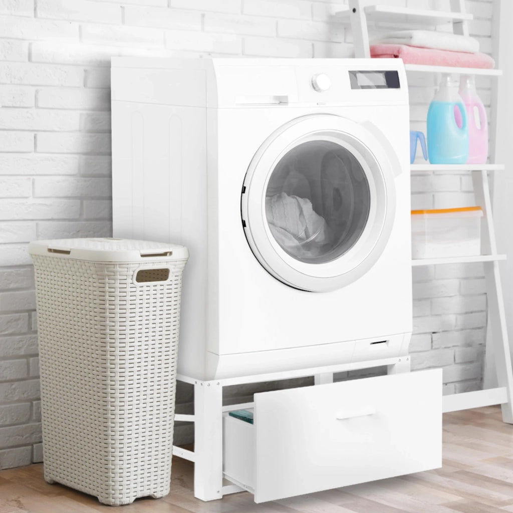 IDMarket - Supporto per lavatrice 63 x 54 cm con piedistallo e cassetto in metallo