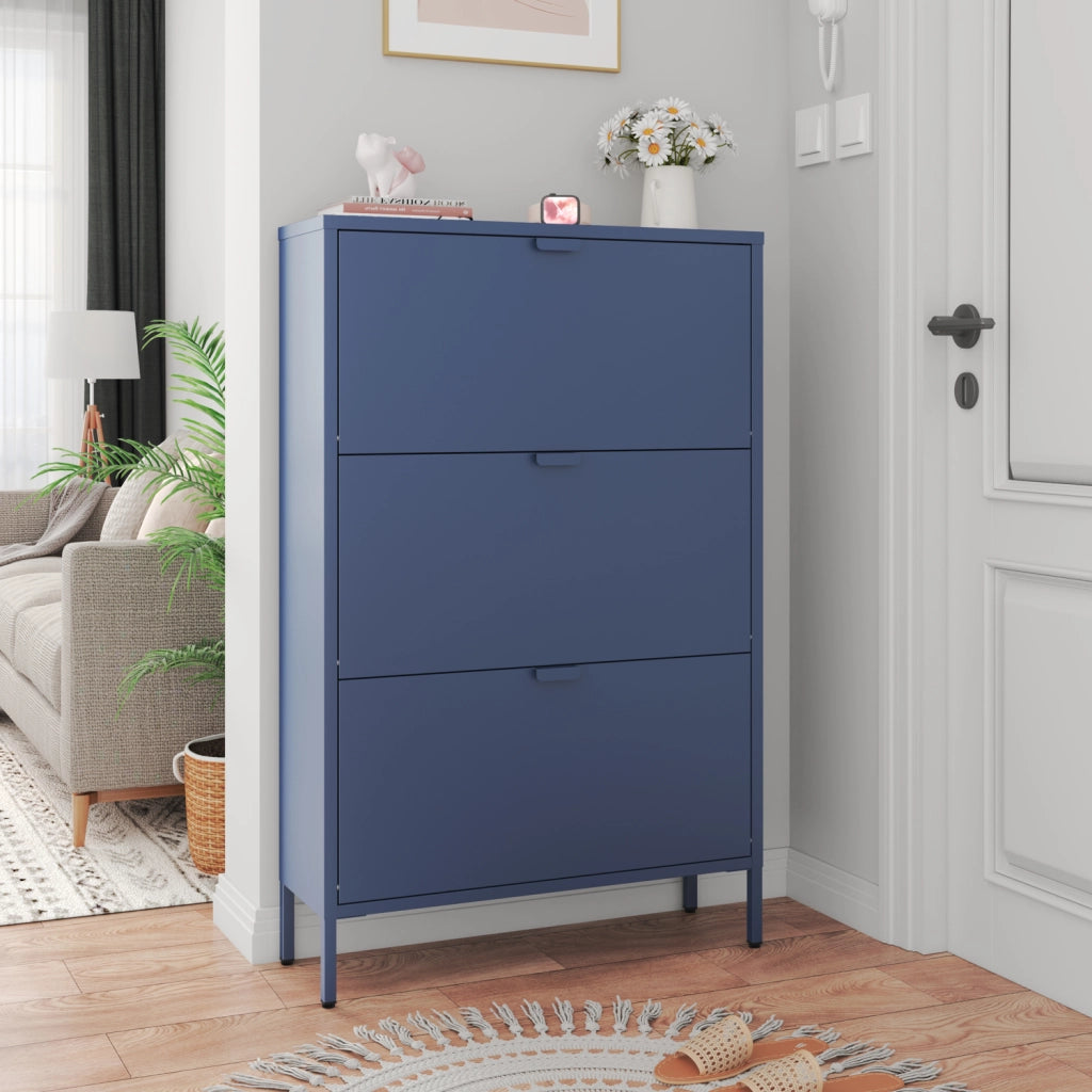 Scarpiera MARION a 3 ante in metallo grigio-blu