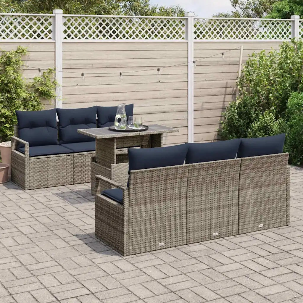 Set Divano da Giardino con cuscino 7 pcs Grigio polyrattan