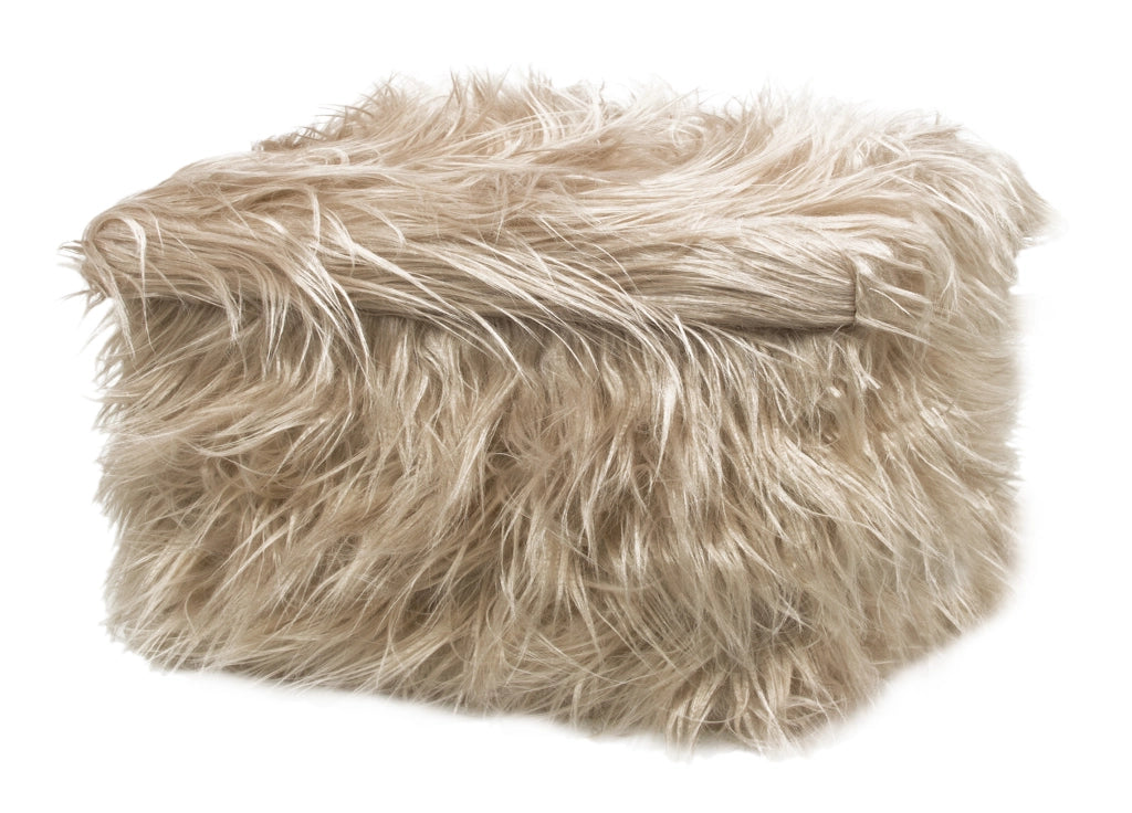 Pouf Contenitore Salotto/Camera Quadrato Con Pelo Modello Double Yeti In Tinta Unita - Pouf - Tortora