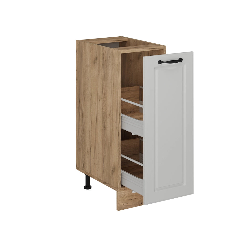 Armadio cucina dispensa alto R-Line Bianco rustico/Rovere dorato 30 cm PL Marmo Vicco