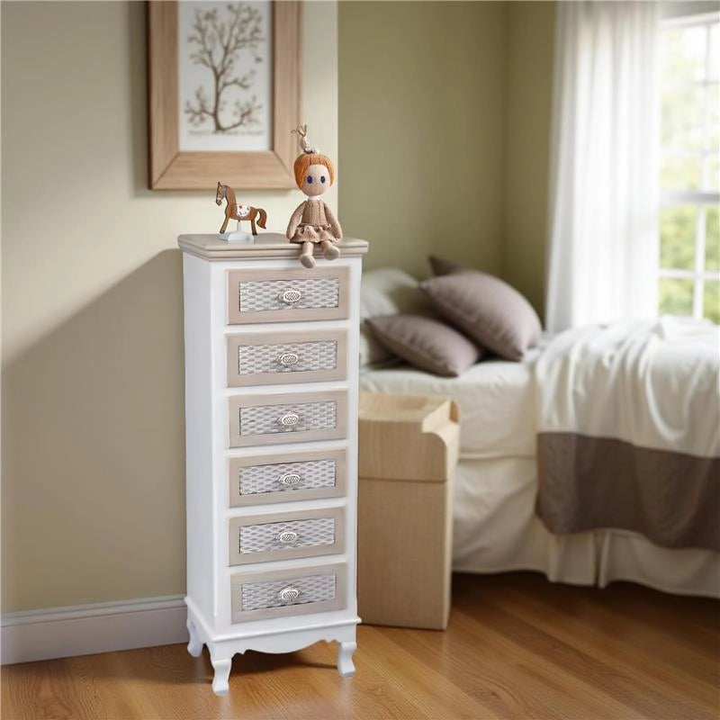CHARM CASSETTIERA A 6 CASSETTI 40X30X112H CM COLORE BIANCO E CREMA