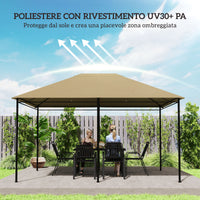 Tetto di Ricambio 4x3 m per Gazebo Anti UV con Presa d'Aria in Poliestere Cachi
