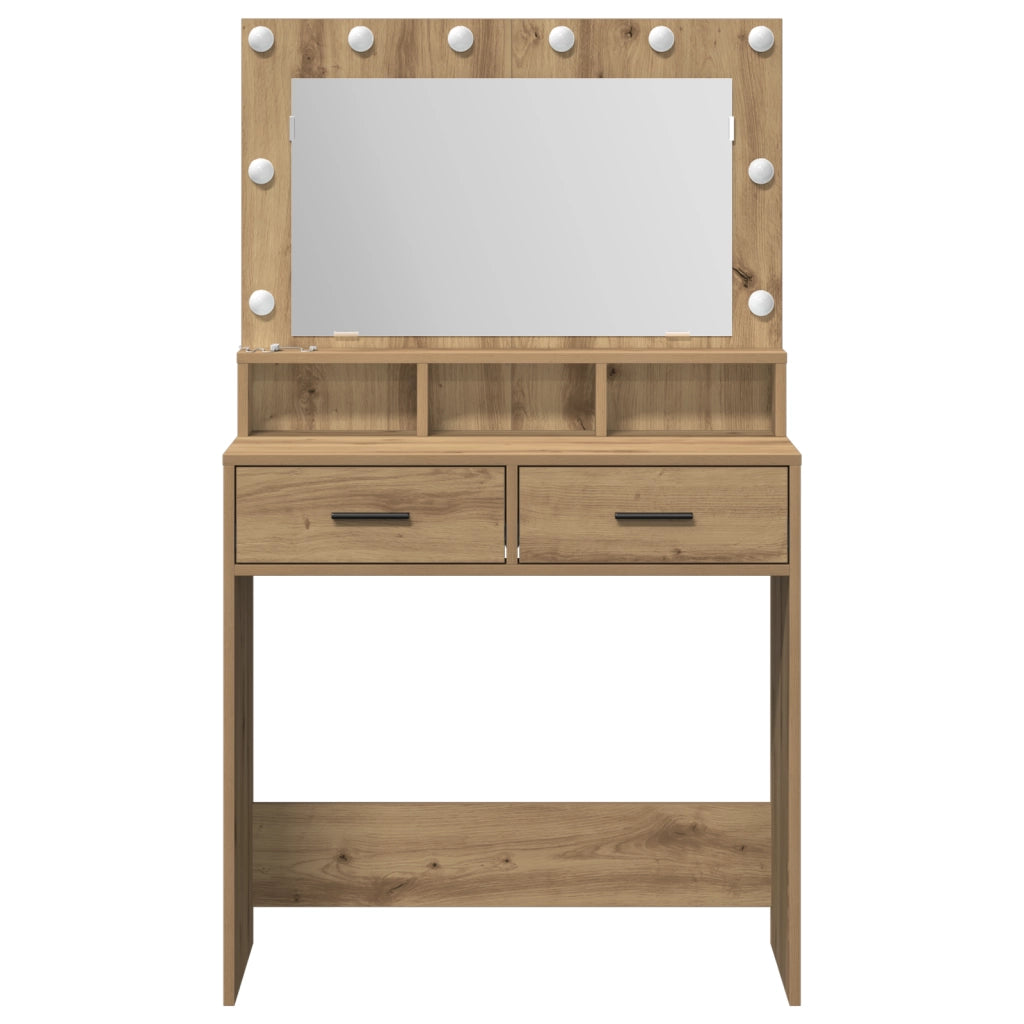 Tavolo da trucco con luci LED  in Rovere, 79x41x135 cm